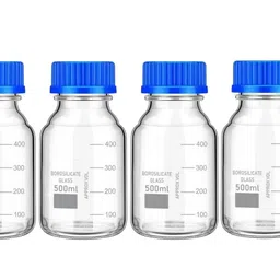 RAWAL'S Borosilicate Glass 3.3 Measuring Reagent Bottle 500ml with Blue Screw Cap – Durable, Heat-Resistant Laboratory Containers for Accurate Chemical Measurements and Professional Use (1) image 1