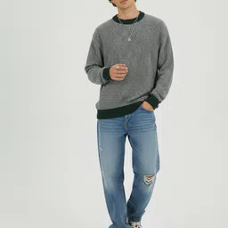 glitchez Self Striped Round Neck Oversized Pullover image 5