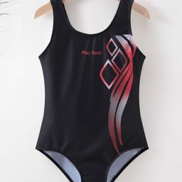 Pine Active Sleeveless V Cut Swimsuit Graphics Print - Black-picture-1