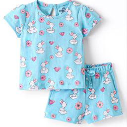Doodle Poodle 100% Cotton Knit Half Sleeves Night Suit Floral Print - Blue-picture-38