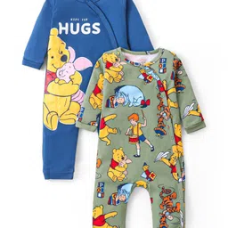 Babyhug Disney Interlock Knit Full Sleeves Rompers With Winnie the Pooh Graphics Pack of 2 - Navy Blue & Olive Green-image-31