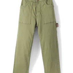 Little Kangaroos 100% Cotton Woven Full Length Denim Jeans with Pockets Solid Colour - Olive Green-picture-11