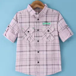 JASH KIDS Cotton Woven Checkered Full Sleeves Shirt with Pockets  - Pink-image-28
