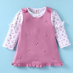 ToffyHouse 100% Cotton Knit Full Sleeves Floral Printed Top & Embroidered Dress - Lilac-picture-43