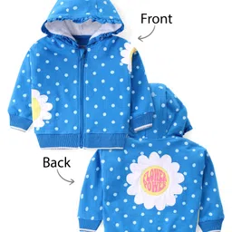 Babyhug Cotton Knit Full Sleeves Front Open Hooded Sweatjacket with Polka Dots Print & Floral Embroidery - Blue-picture-16