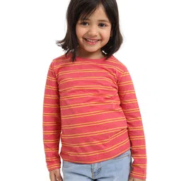 Campana 100% Cotton Full Sleeves Striped T-Shirt - Peach & Yellow-image-30