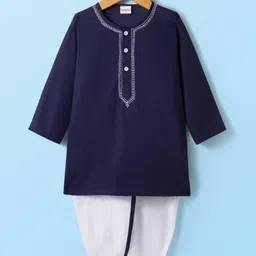 Babyhug Cambric Full Sleeves Solid Color Kurta Dhoti Set - Navy Blue-picture-28