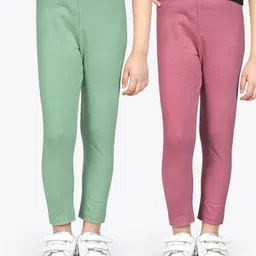 Ariel Cotton Knit Pack Of 2 Solid Non Transparent Leggings - Green & Maroon-picture-18