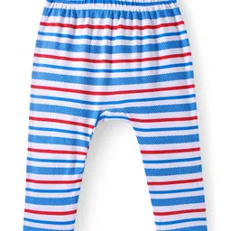 Babyoye 100% Cotton Full Length Diaper Leggingswith Eco Jiva Finish & Stripe & Text Print Pack of 2 - Blue & Red image 2