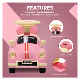 Dash Car Ride-On For Kids With Headlights Music Under Seat Storage Big Wheels And Push Handle Ideal Ride-On for 1+ Years Kids 20 kg Capacity Durable Blue Baby Toy Car image 2