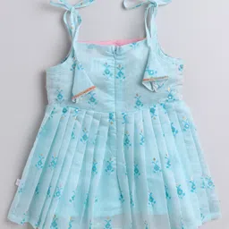Many frocks & Chanderi Woven Sleeveless Floral Embroidered & Printed Pleated Ethnic Dress - Pink & Blue image 3