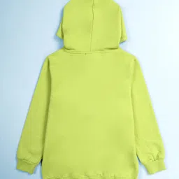 Kiddopanti Fleece Knit Full Sleeves Spook Squad Text Printed & Poltergeist Patch Detailed Hooded Light Winter Sweatshirt - Neon Green image 3