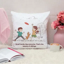 THE QUIRKY HOME White & Brown Printed Square-Shaped Rakshabandhan Gift Pre-Filled Cushion-image-96