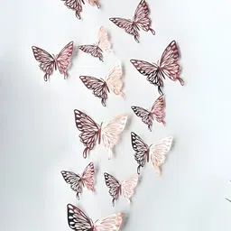 INDIAN ROYALS 12-Pcs Rose-Colored Butterfly Waterproof Wall Sticker-picture-25