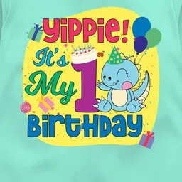 The Peppy Tend 100% Cotton Full Sleeves Yippie Its My 1st Birthday Text Printed Romper - Sea Green image 4