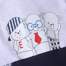 Child World Interlock Knit Half Sleeves Romper With Animal Print - White & Navy Blue image 3