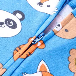 Babyhug Cotton Knit Full Sleeves Sleep Suit With Animals Print - Blue image 4