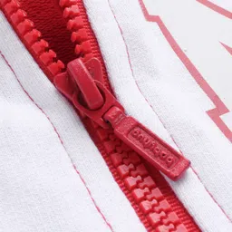 Babyhug Disney Terry Knitted Full Sleeves Bomber Jacket With Mickey Mouse Design - Red & White image 4