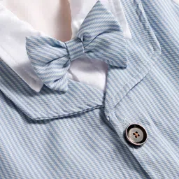 Mark & Mia Knit Half Sleeves Party Romper With Attached Waistcoat & Bow - Blue image 4