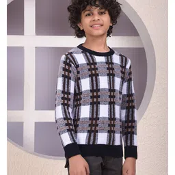 CRIMSOUNE CLUB Cotton Woven Full Sleeves Checked Sweater - Multi Colour image 5