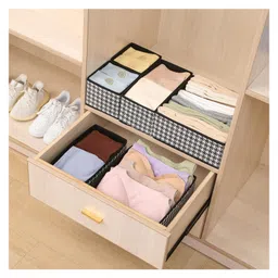 House of Quirk Foldable Cloth Storage Box Closet Dresser Drawer Organizer with Drawers With Zipper For Ties, Scarves, Set of 6 - Black image 5