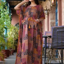 Aujjessa Ethnic Motifs Print Batwing Sleeve Maternity Kaftan Maxi Dress-picture-23