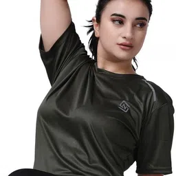 nd Women Solid Round Neck Polyester Black T-Shirt image 5