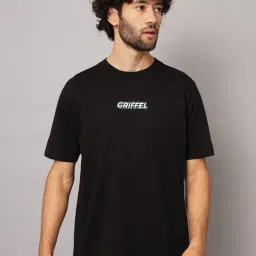 GRIFFEL Black Loose Fit Printed T-Shirt & Trackpants Set-image-22