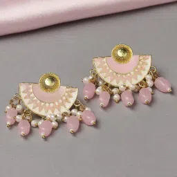 Oomph Pink Meenakari Enamel Egyptian Design Indo Western Stud Earrings-image-74
