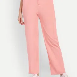 Broadstar Pink Viscose Rayon Straight Fit High Rise Trousers-picture-27