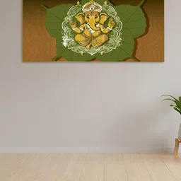 nestroots Brown & Mustard Yellow Divine Ganesha on Peepal Leaf Canvas Painting Wall Art-picture-22