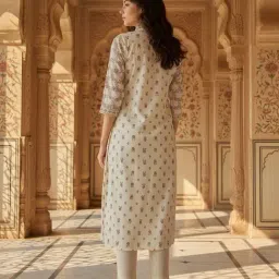 Rangita Off White Floral Print Kurta image 2