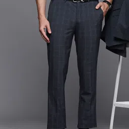 Louis Philippe Men Mid-Rise Checked Slim Fit Trousers image 1