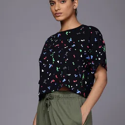 HRX by Hrithik Roshan Geometric Printed Drop-Shoulder Sleeves Pure Cotton Boxy T-shirt image 3