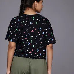 HRX by Hrithik Roshan Geometric Printed Drop-Shoulder Sleeves Pure Cotton Boxy T-shirt image 4