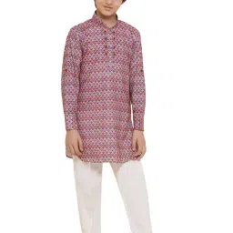 AJ Dezines Kids Pink & White Printed Full Sleeves Kurta with Pyjamas-picture-30