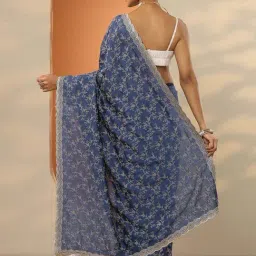 Libas Navy Embroidered Saree With Unstitched Blouse image 2