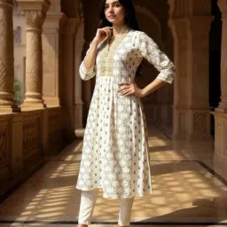 Rangita Off White Floral Print Kurta image 4