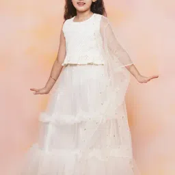AJ Dezines Kids White Embellished Lehenga, Choli with Dupatta-image-17