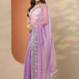 Libas Lavender Embroidered Saree With Unstitched Blouse image 3