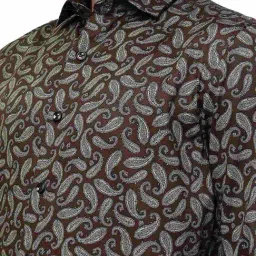JB Studio Coffee Brown Cotton Slim Fit Printed Shirt image 4