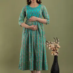 MURLI KURTI Ethnic Motifs Printed Round Neck Maternity Maxi Ethnic Dress-image-69