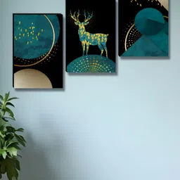 Myntra Elegant Homes Black & Blue 3 Pieces Birds and Animals Deer Wall Art-picture-17
