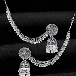 PRIVIU Silver Plated Artificial Beaded Dome shaped Oxidised Jhumkas-picture-38