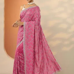 Libas Coral Embroidered Saree With Unstitched Blouse image 3