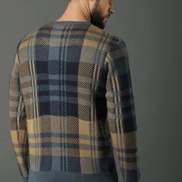 Roadster Men Grey & Brown Checked Pullover Sweater image 5