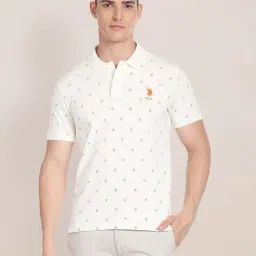 U.S. Polo Assn. White Cotton Slim Fit Printed Polo T-Shirt-picture-44