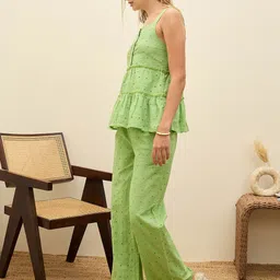 SASSAFRAS Schiffli Embroidered Square Neck Pure Cotton Top With Palazzo image 2