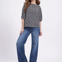 fusion by glitchez Abstract Print Boat Neck Extended Sleeves Top image 4