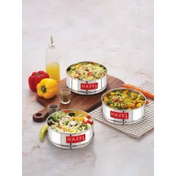 HAZEL Silver Stainless Steel Flat Cooker Dabba 500ml (each) - Set of 3-picture-40
